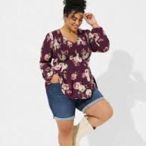 TORRID BABYDOLL WASHABLE CRINKLY GAUZE V-NECK SMOCKED ROMANTIC ROSES FLORAL 2